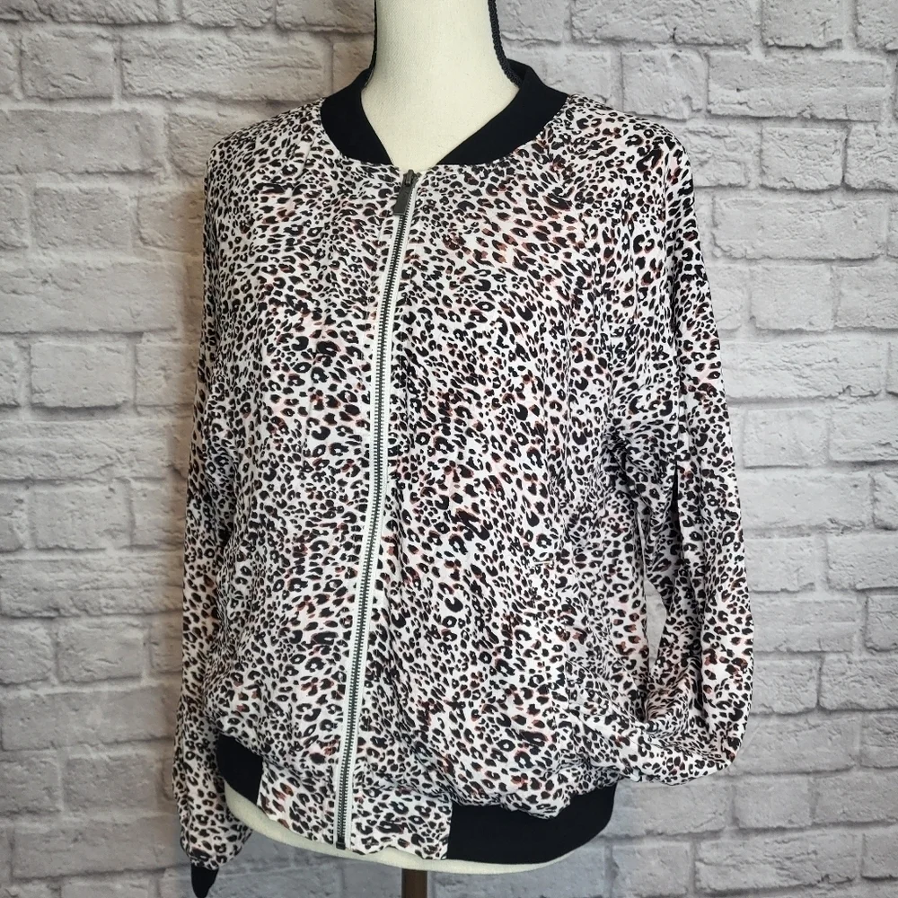 Sanctuary Jacket Havana Bomber Animal Print Zipper Front Side Pockets Size M NWT